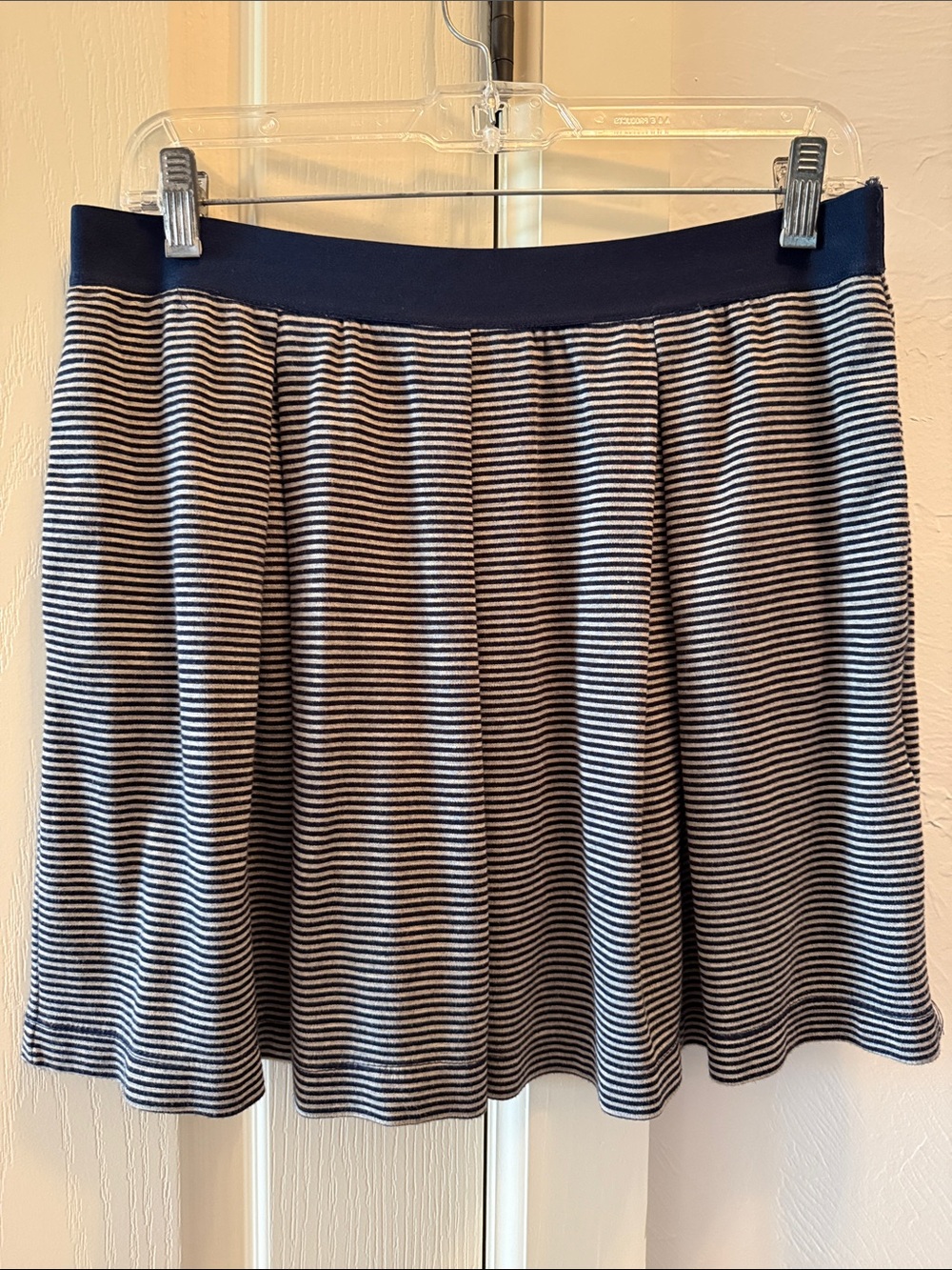 Max Studio Navy and Silver/gray Striped Skater Skirt with pleats